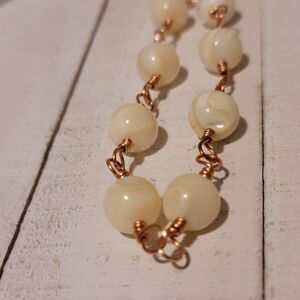 Copper Mother of Pearl  Wire Wrapped Bracelet